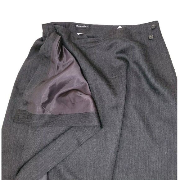 Vintage 100% Wool Wrap Pencil Skirt Sz 14 Modest Gray Preppy Theo Miles EUC - Picture 5 of 8